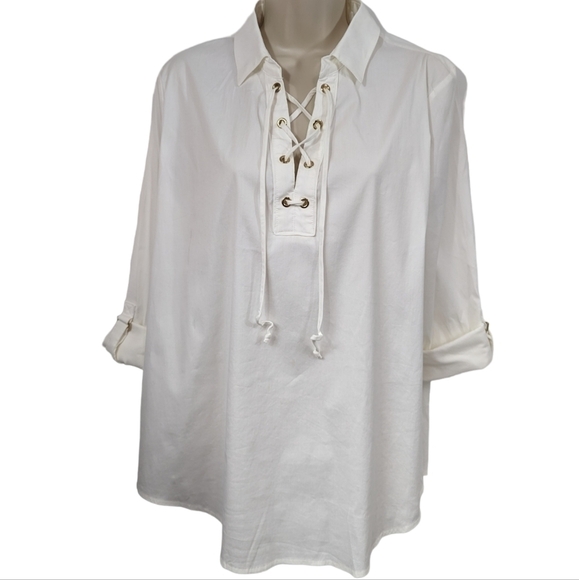 Charter Club Lace Up Dress Shirt Sz L - Picture 1 of 10